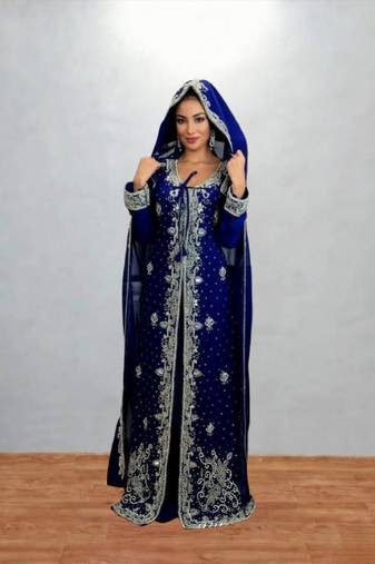 Royal Blue Silver Embroidered Moroccan Kaftan