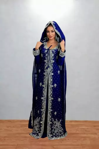Royal Blue Silver Embroidered Moroccan Kaftan