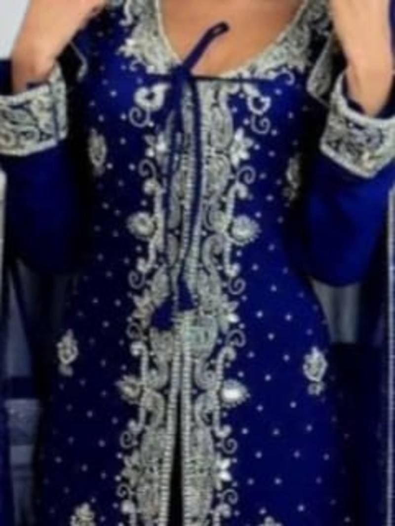 Royal Blue Silver Embroidered Moroccan Kaftan