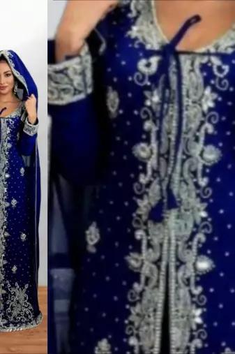 Royal Blue Silver Embroidered Moroccan Kaftan