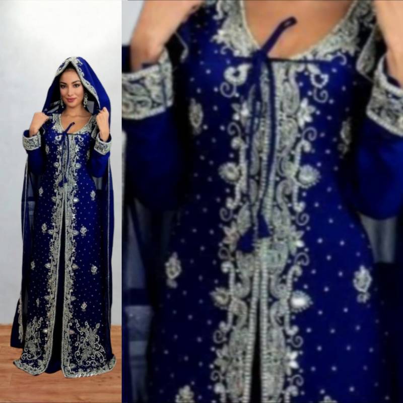 Royal Blue Silver Embroidered Moroccan Kaftan
