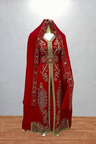 Red Gold Embroidered Moroccan Bridal Kaftan