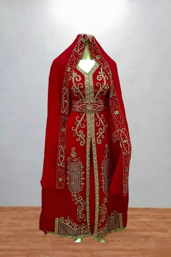 Red Gold Embroidered Moroccan Bridal Kaftan