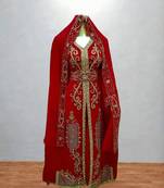 Red Gold Embroidered Moroccan Bridal Kaftan