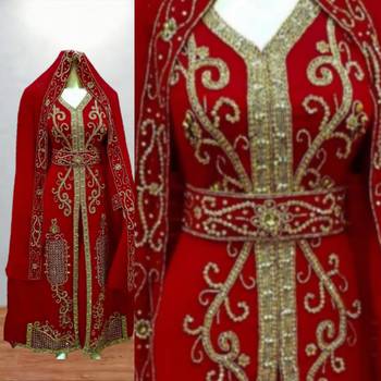 Red Gold Embroidered Moroccan Bridal Kaftan 3