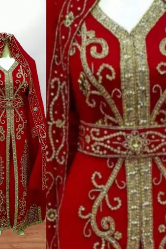 Red Gold Embroidered Moroccan Bridal Kaftan