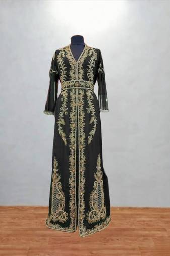 Black Gold Embroidered Moroccan Kaftan Gown