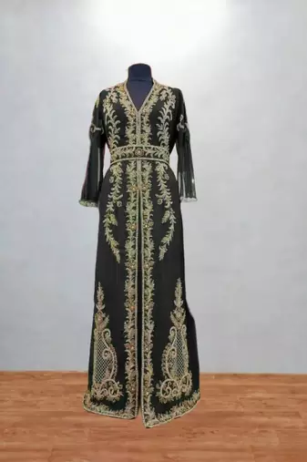 Black Gold Embroidered Moroccan Kaftan Gown
