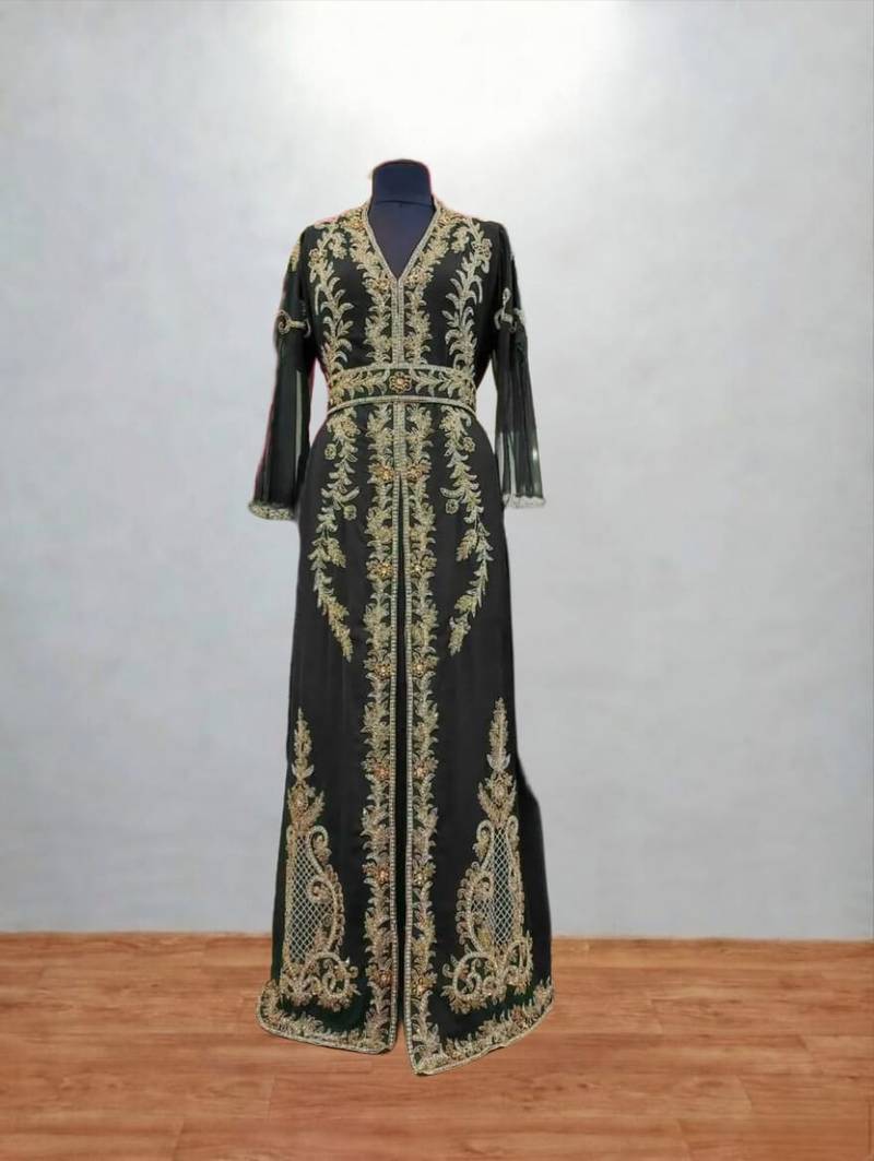 Black Gold Embroidered Moroccan Kaftan Gown