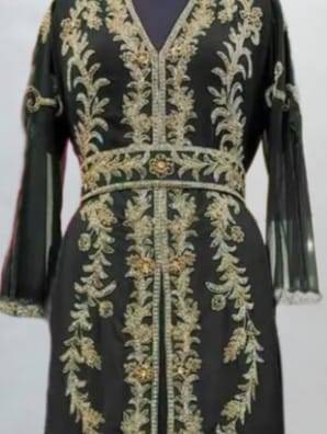 Black Gold Embroidered Moroccan Kaftan Gown 2