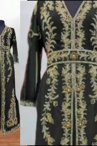Black Gold Embroidered Moroccan Kaftan Gown