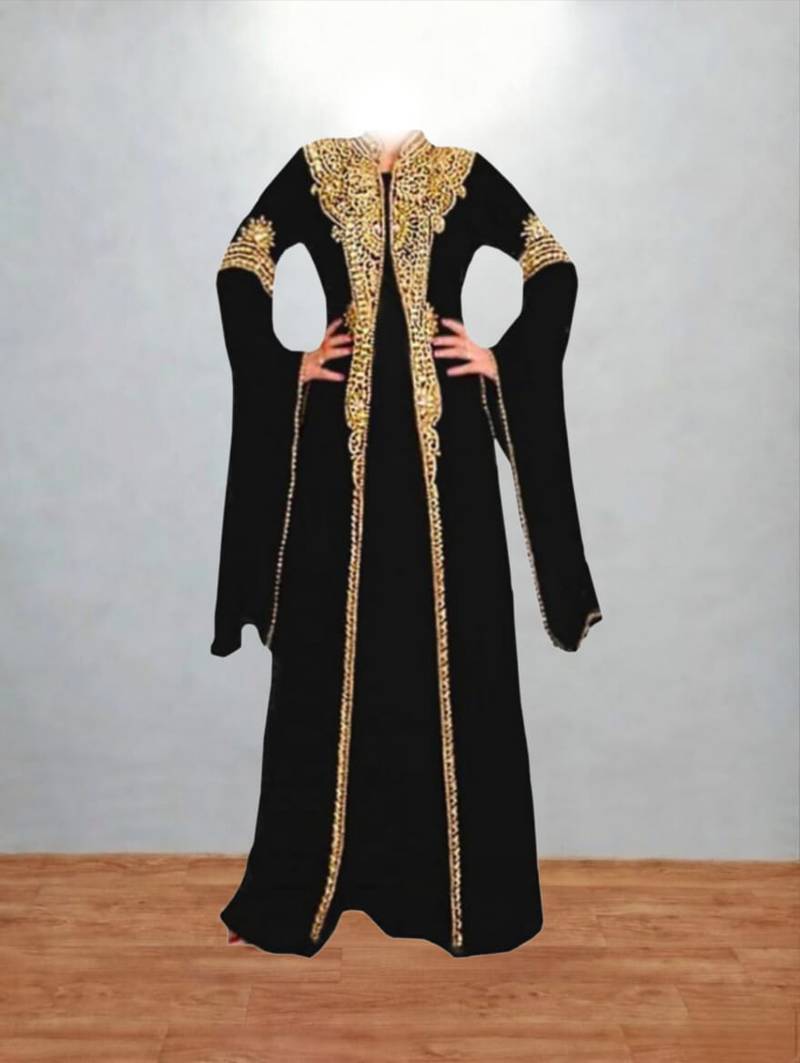 Black Gold Embellished Luxury Moroccan Kaftan
