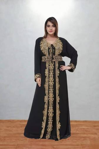Black Gold Embroidered Elegant Moroccan Kaftan