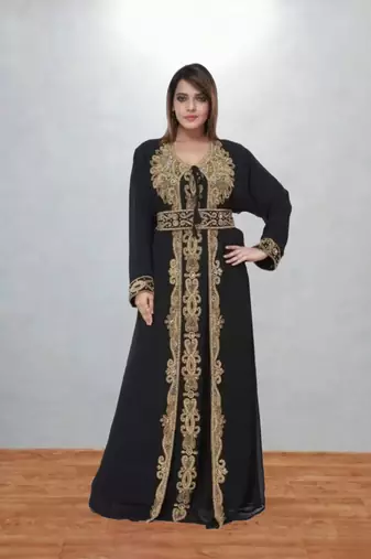 Black Gold Embroidered Elegant Moroccan Kaftan