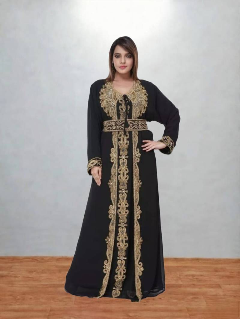 Black Gold Embroidered Elegant Moroccan Kaftan