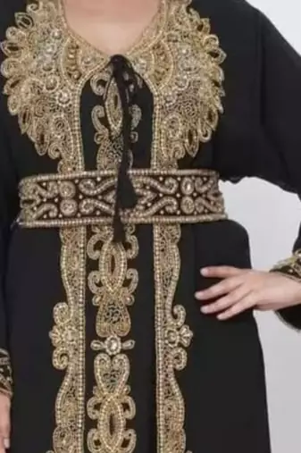 Black Gold Embroidered Elegant Moroccan Kaftan