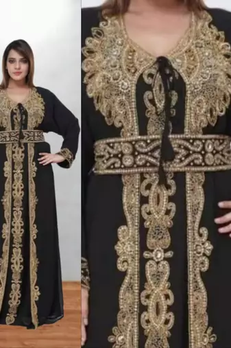 Black Gold Embroidered Elegant Moroccan Kaftan