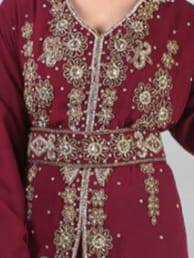 Maroon Embroidered Georgette Moroccan Kaftan with Hand-Beaded Belt 2