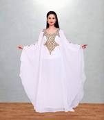Pristine White Hand-Embroidered Georgette Butterfly Kaftan