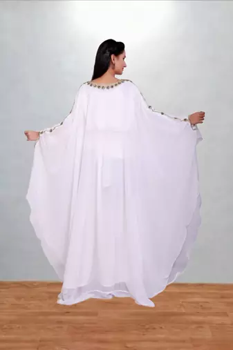 Pristine White Hand-Embroidered Georgette Butterfly Kaftan