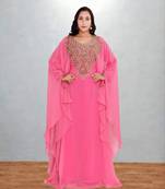 Candy Pink Georgette Butterfly Kaftan with Intricate Gold Zari Yoke
