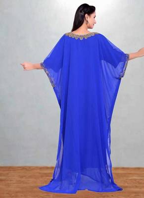 Royal Blue Georgette Butterfly Kaftan with Antique Gold Medallion Embroidery 2