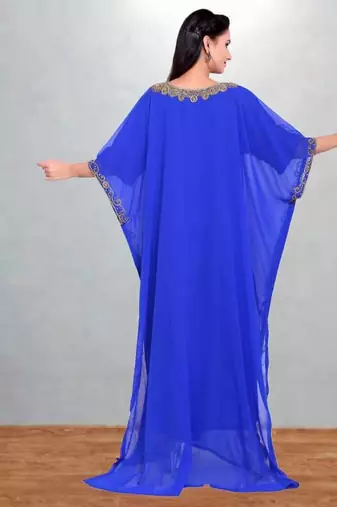 Royal Blue Georgette Butterfly Kaftan with Antique Gold Medallion Embroidery
