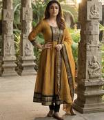 Mustard embroidered with jaquard  kanchi cotton maxi kurti dupatta set