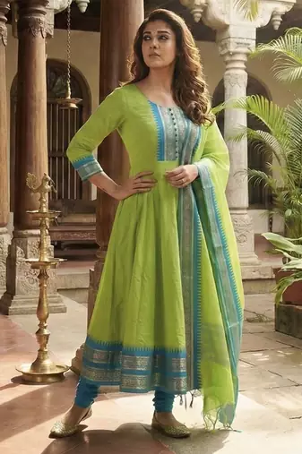 Perrot embroidered with jaquard  kanchi cotton maxi kurti dupatta set
