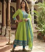 Perrot embroidered with jaquard  kanchi cotton maxi kurti dupatta set