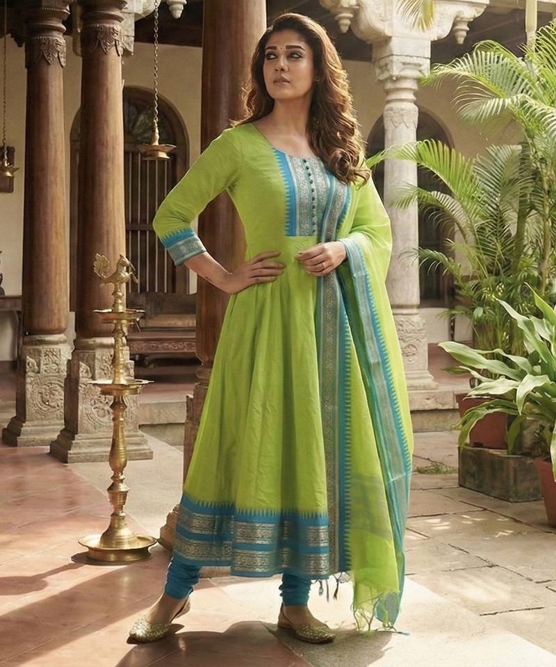 Perrot embroidered with jaquard  kanchi cotton maxi kurti dupatta set