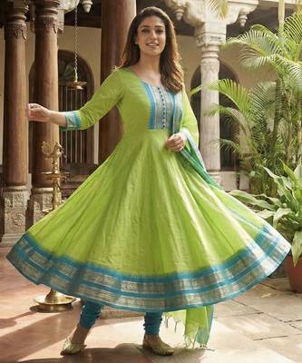 Perrot embroidered with jaquard  kanchi cotton maxi kurti dupatta set 2