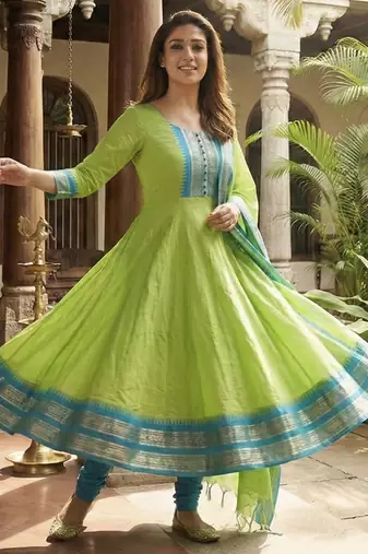 Perrot embroidered with jaquard  kanchi cotton maxi kurti dupatta set