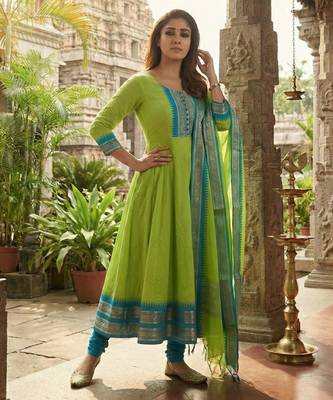 Perrot embroidered with jaquard  kanchi cotton maxi kurti dupatta set 3