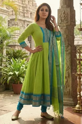 Perrot embroidered with jaquard  kanchi cotton maxi kurti dupatta set