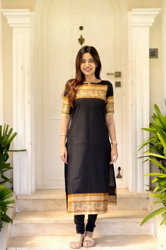 Black jaquard  kanchi cotton maxi kurti dupatta set