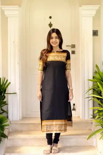 Black jaquard  kanchi cotton maxi kurti dupatta set