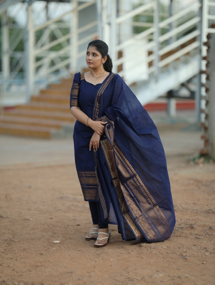 Black jaquard  kanchi cotton maxi kurti dupatta set 1