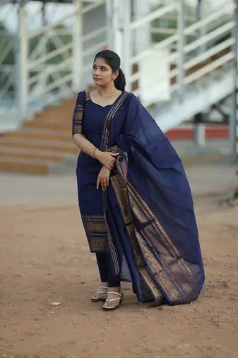 Black jaquard  kanchi cotton maxi kurti dupatta set