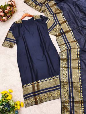 Black jaquard  kanchi cotton maxi kurti dupatta set 5
