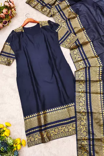 Black jaquard  kanchi cotton maxi kurti dupatta set