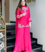 Designer hot pink embroidered crepe sharara suit set with nazmin dupatta for women
