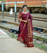 Maroon jaquard  kanchi cotton maxi kurti dupatta set