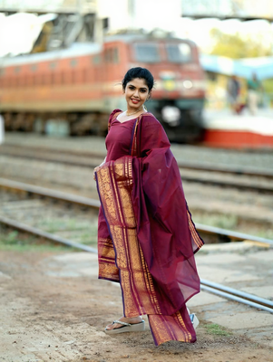 Maroon jaquard  kanchi cotton maxi kurti dupatta set 2