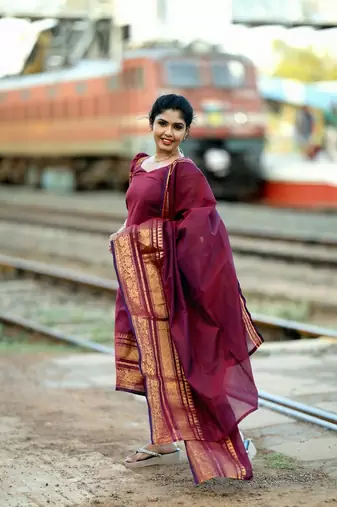 Maroon jaquard  kanchi cotton maxi kurti dupatta set