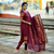Maroon jaquard  kanchi cotton maxi kurti dupatta set
