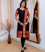 Black jaquard  kanchi cotton maxi kurti dupatta set