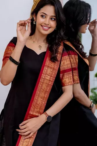 Black jaquard  kanchi cotton maxi kurti dupatta set