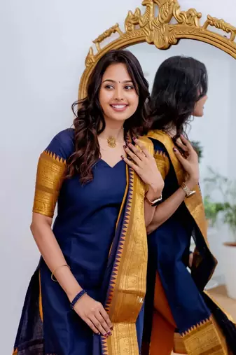 Blue jaquard  kanchi cotton maxi kurti dupatta set