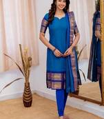 Firozi jaquard  kanchi cotton maxi kurti dupatta set
